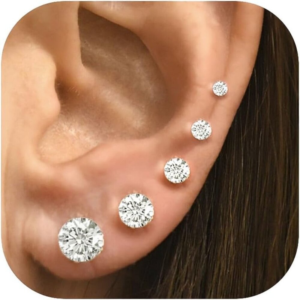 Women's 10 Pairs Small Stud Earrings Precision-Cut Cubic Zirconia Earring